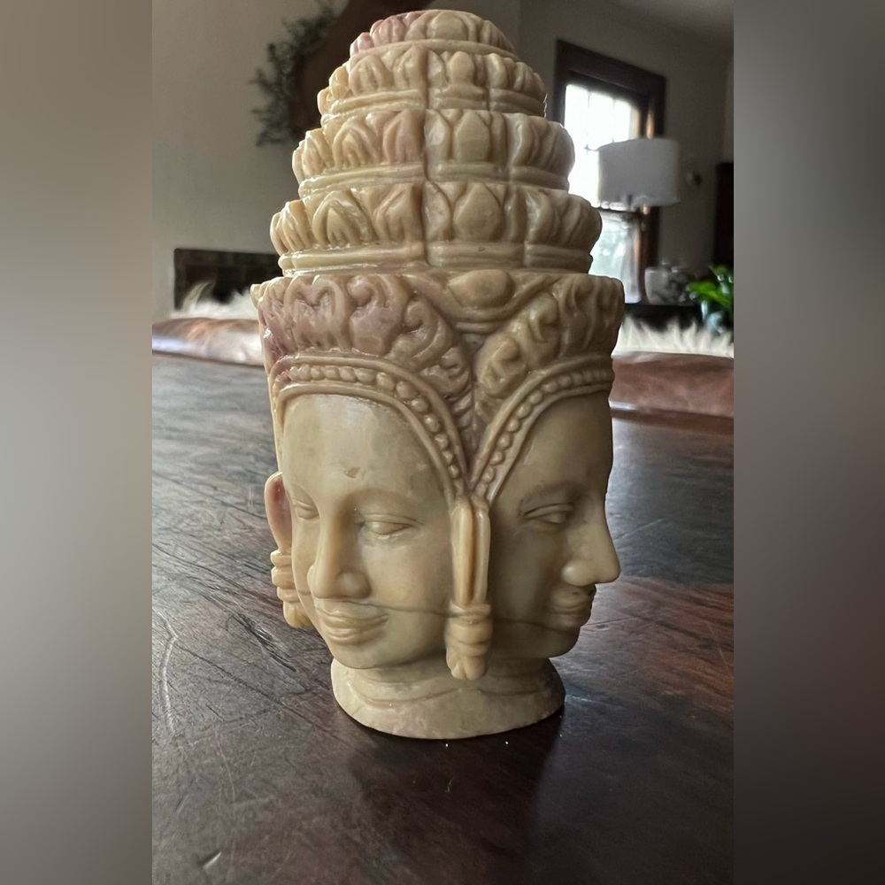 Vintage Bust of Brahma with 4 faces Hand carved Buddha Sculpture Stone Statue